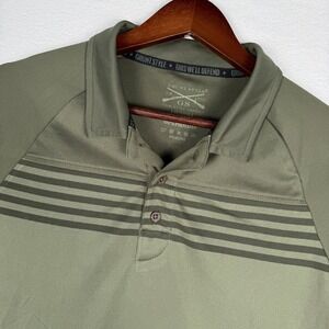 Grunt Style This We'll Defend Mens M Olive Green Performance Polo Shirt Striped